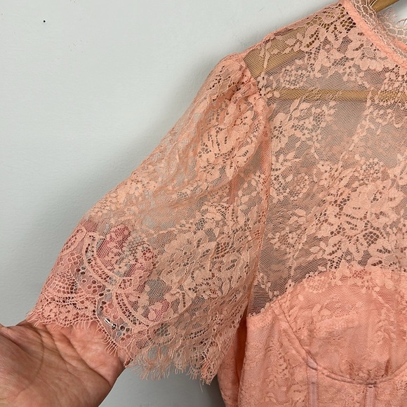 NWOT Astr Lacie Illusion Lace Bodysuit in Dusty Pink Bustier Bodysuit Sz XL - Picture 7 of 12